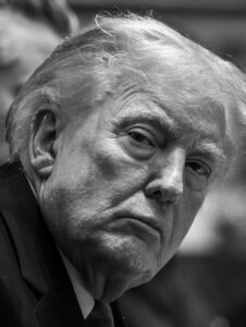 Retrato en blanco y negro del presidente de Estados Unidos, Donald Trump.