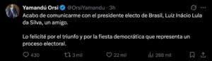 Saludo de Yamandú Orsi (Uruguay) a Lula