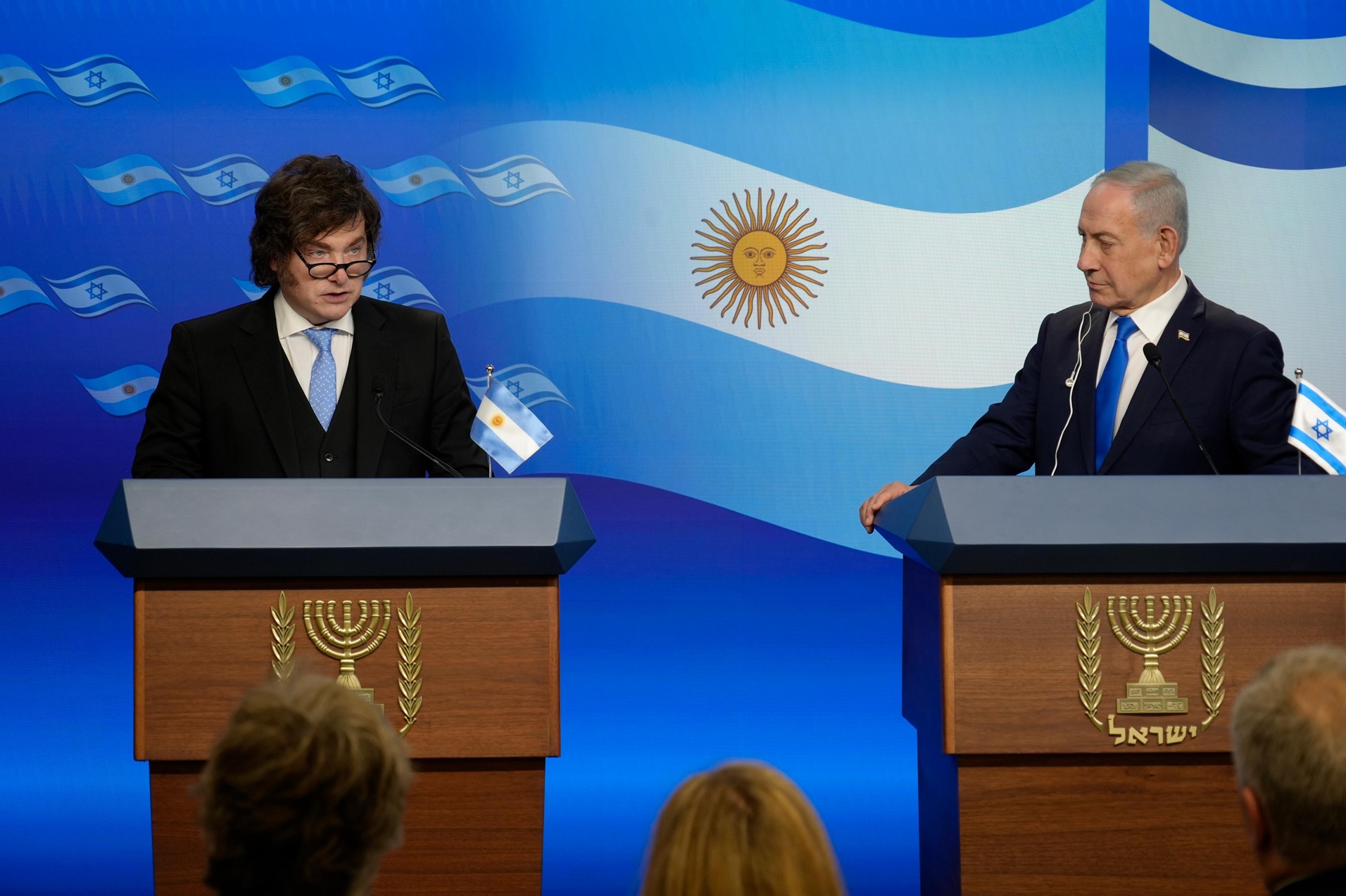El presidente argentino Javier Milei y el primer ministro israelí Benjamin Netanyahu en una conferencia de prensa conjunta en Jerusalén, el 19 de abril de 2026.